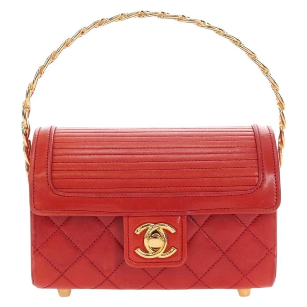 Chanel Vintage Mademoiselle Top Handle Flap Quilted Leather Red Leather Handbag